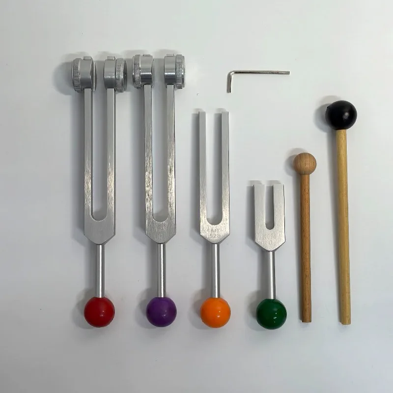 Professional Tuning Fork Set 128HZ 136.1HZ 528HZ 4096HZ Colorful Alloy Tuning Fork with Aluminum Case Healing Musical Instrument
