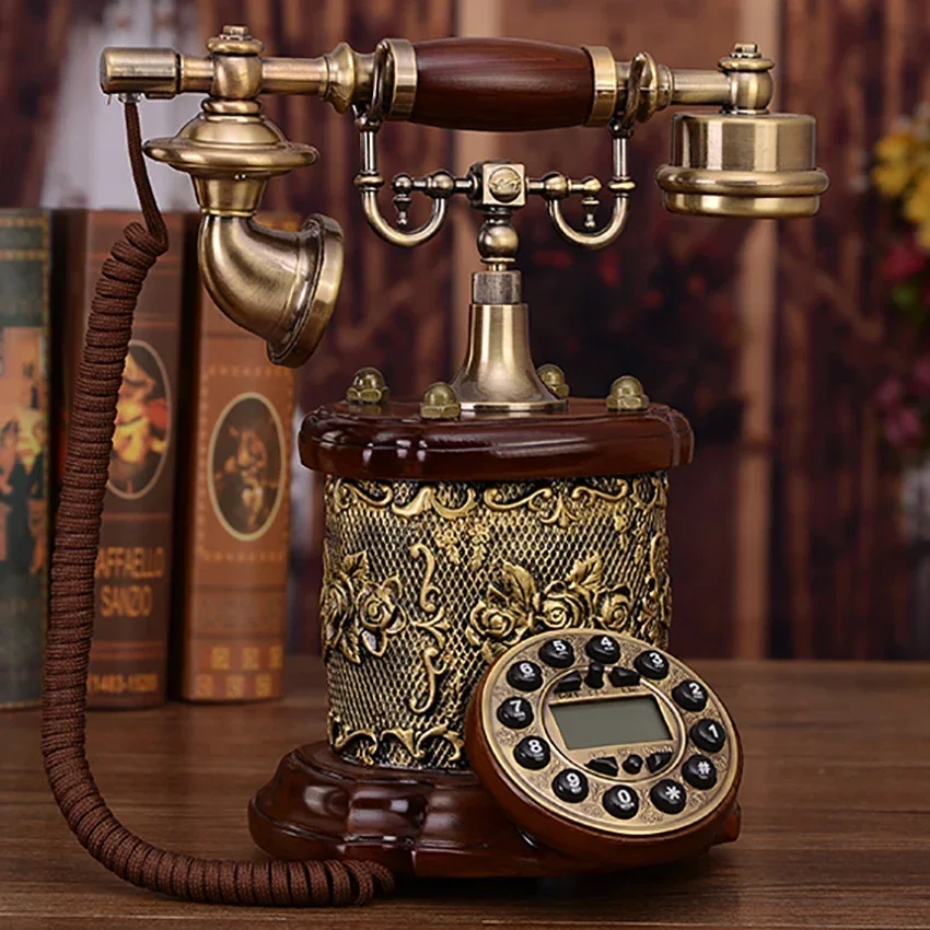 Vintage Telephone Landline with Beautiful Gold Flower Pattern, Button Dial, Caller ID, Handsfree Retro Old Fashioned Telephone