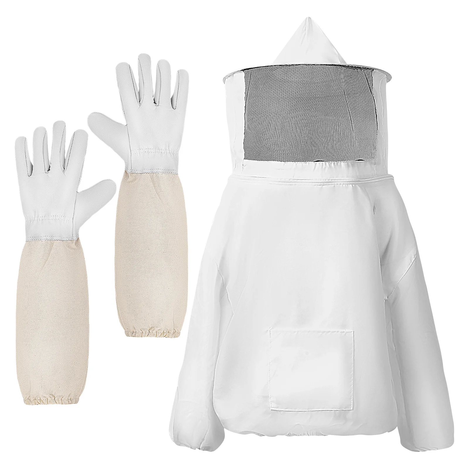 

1 Set Beekeeping Suit Thickened Ventilated Jacket With Veil Hood Safety Gloves Universal Fit Wear-Resistant Protection Gear For