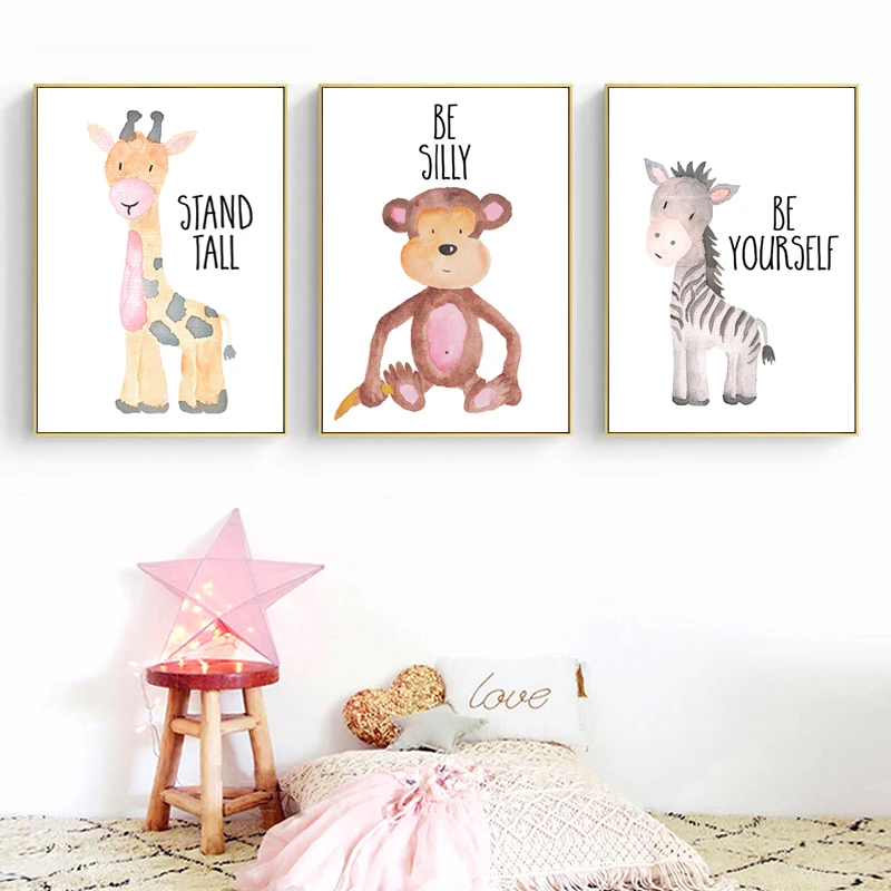 

6pcs /Set Cartoon Animal Lion Painting Canvas Poster Wall Art, Picture Wall Decoration Nordic Children's Room Nursery Home Decor