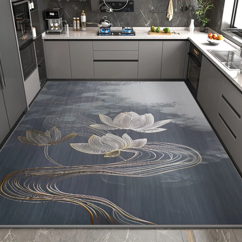 

Kitchen Leather Carpet Pvc Waterproof Oil-proof Easy-to-care Floor Mat Luxury Retro Modern Home Decoration Anti-slip Area Rugs