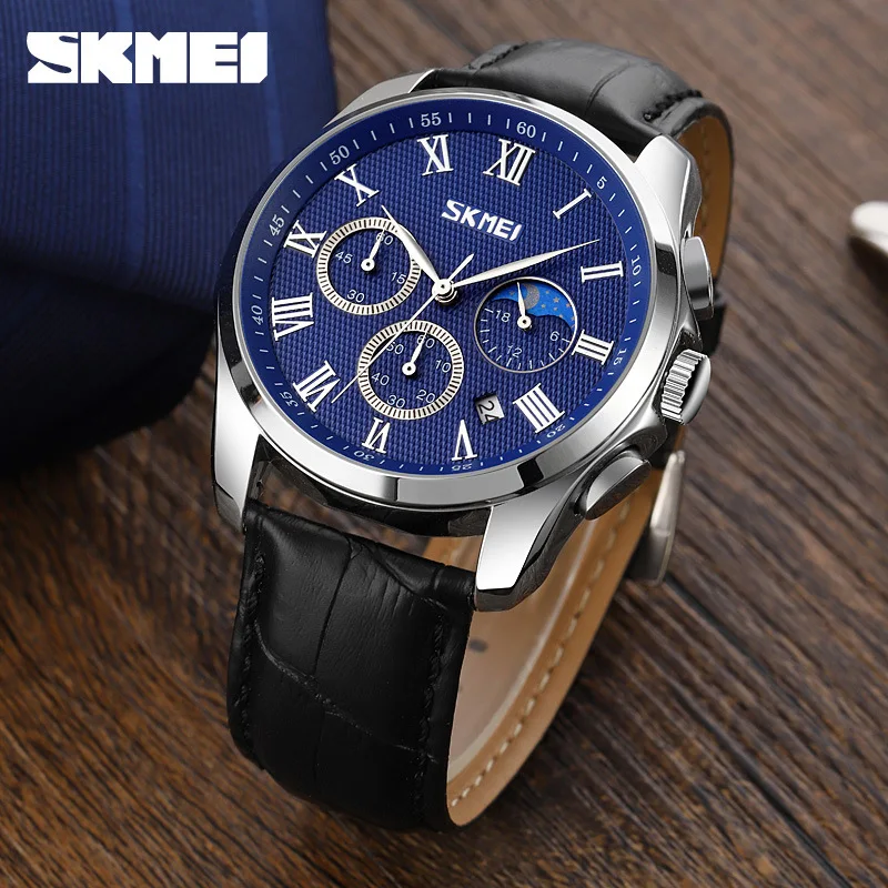 

Skmei Foreign Trade Three-Eye Multi-Function Timing Sports Watch Men's Moon Phase Student Business Quartz Watch