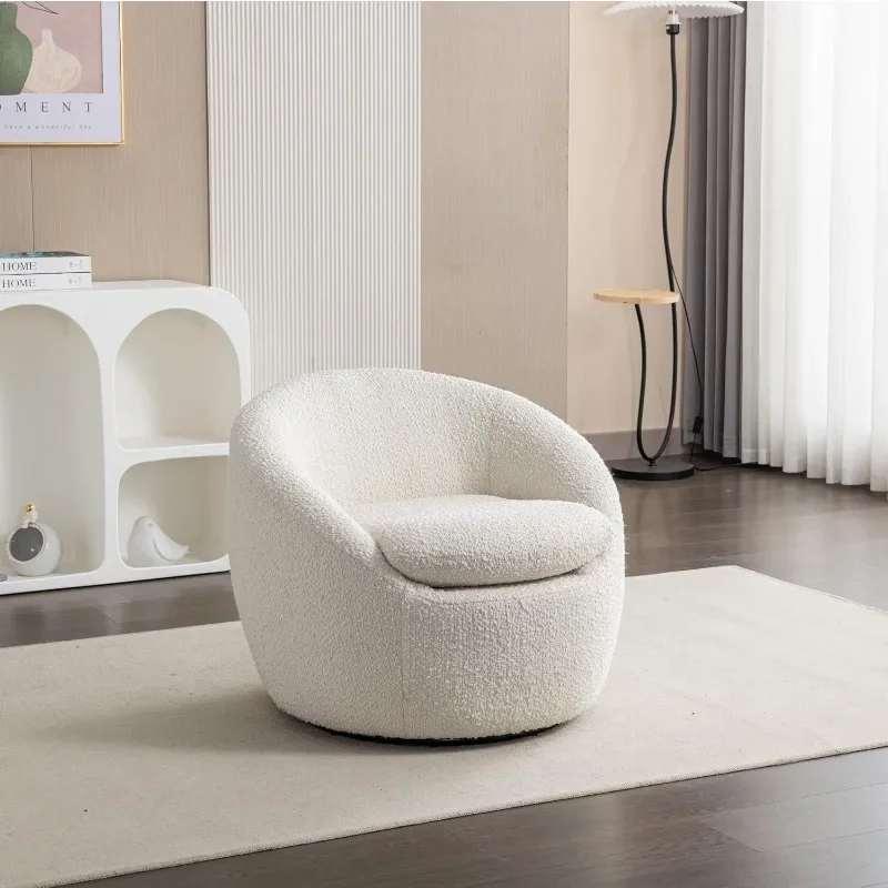 Luzern sedia moderna in tessuto Teddy Boucle, girevole a 360 °, bianca