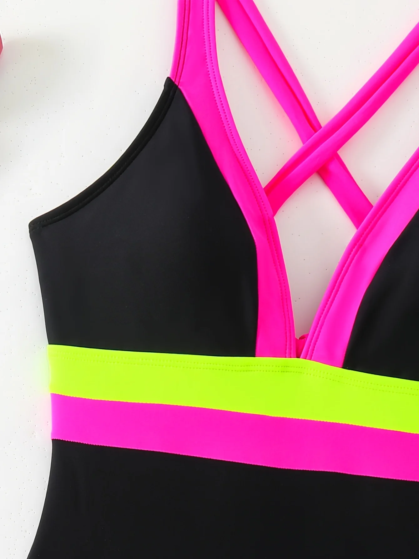 Foreign Trade One-Piece Swimsuit for Women in Candy Colors, Hot Color Matching, Contrasting Colors, Fashionable Beach Swimsuit