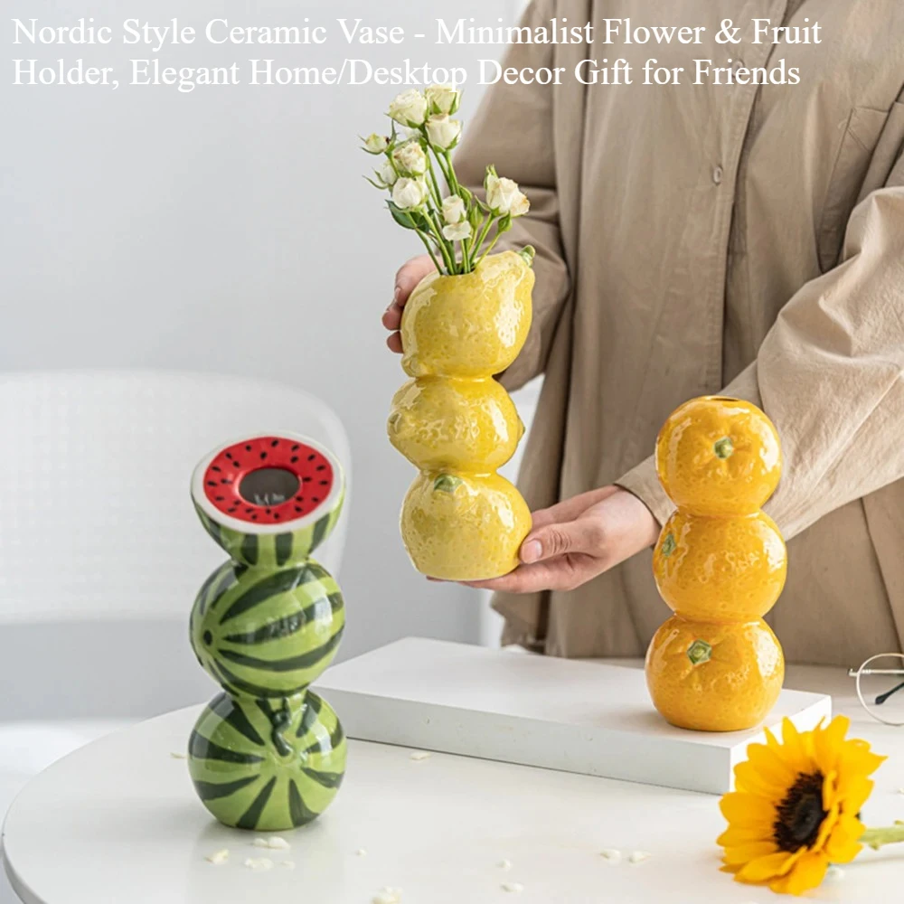 

Nordic Style Ceramic Vase - Minimalist Flower & Fruit Holder, Elegant Home/Desktop Decor Gift for Friends