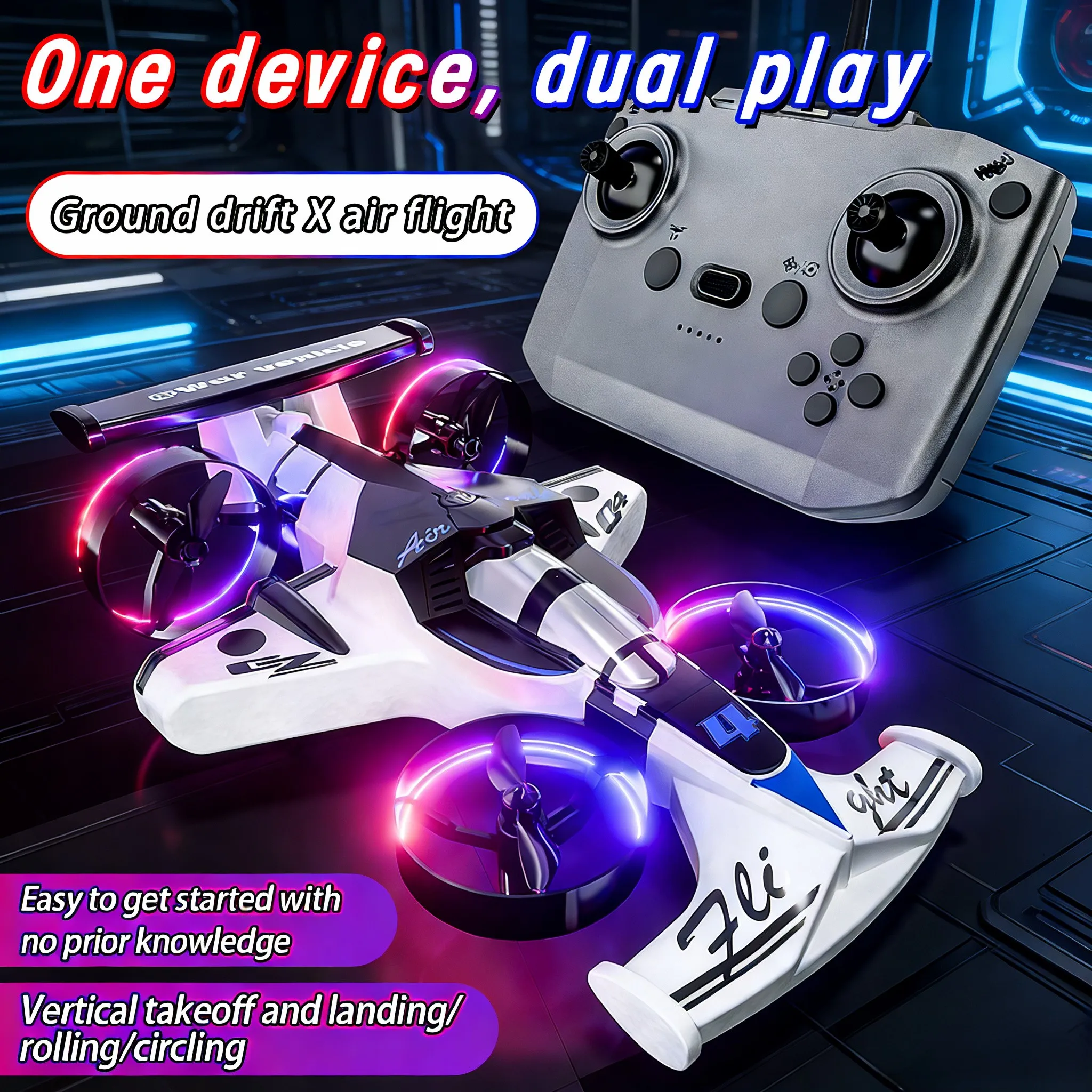 

Dual-Use Remote-Controlled Aircraft with Lighting Effect Ground to Air Drift Vehicle Fixed Height Unmanned Helicopter Hot Sellin