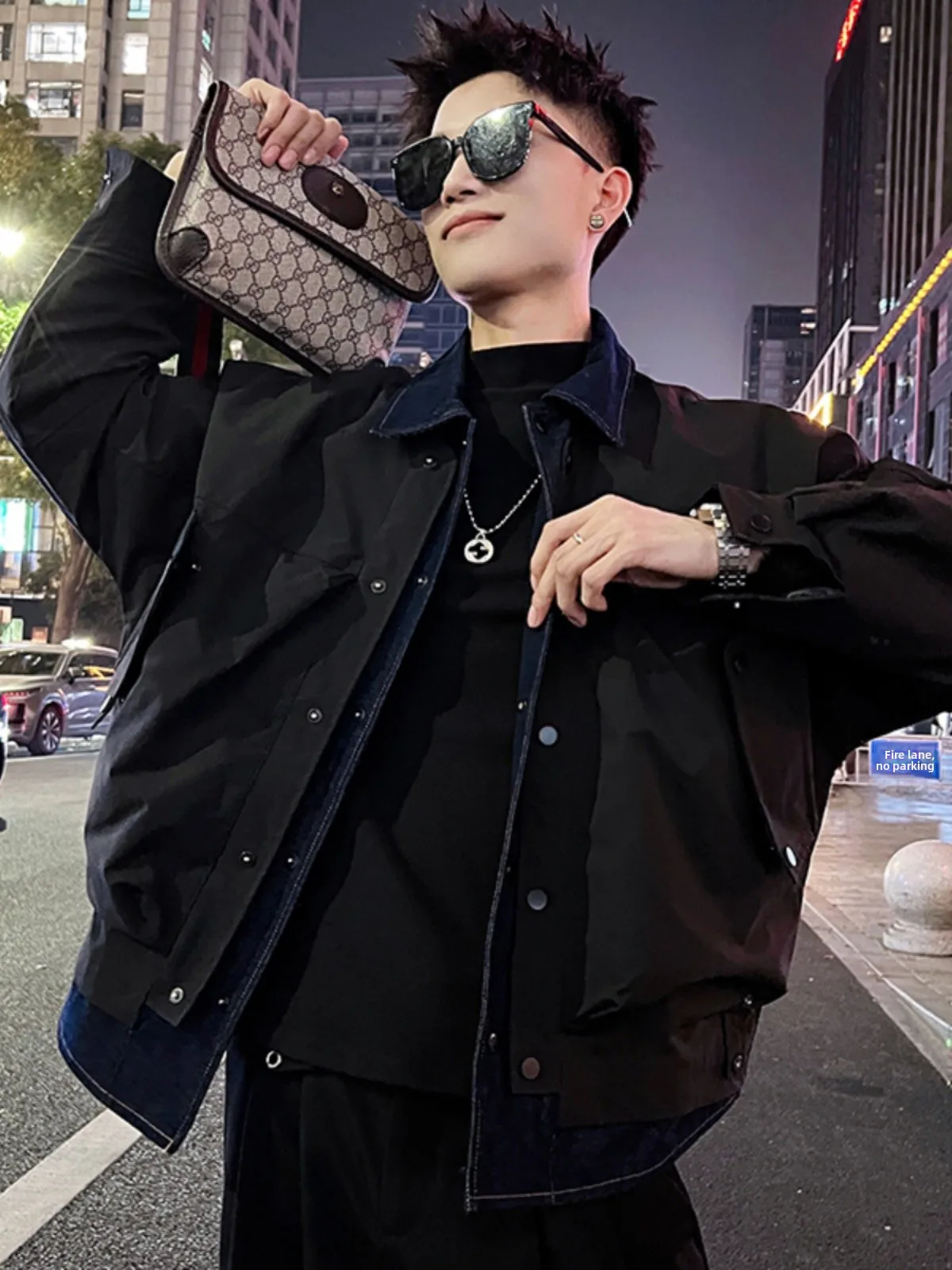 

Мужская джинсовая куртка-трансформер из полиэстера в стиле пэчворк, имитация двухслойной одежды, весна-осень, трендовая, молодежная, брендовая