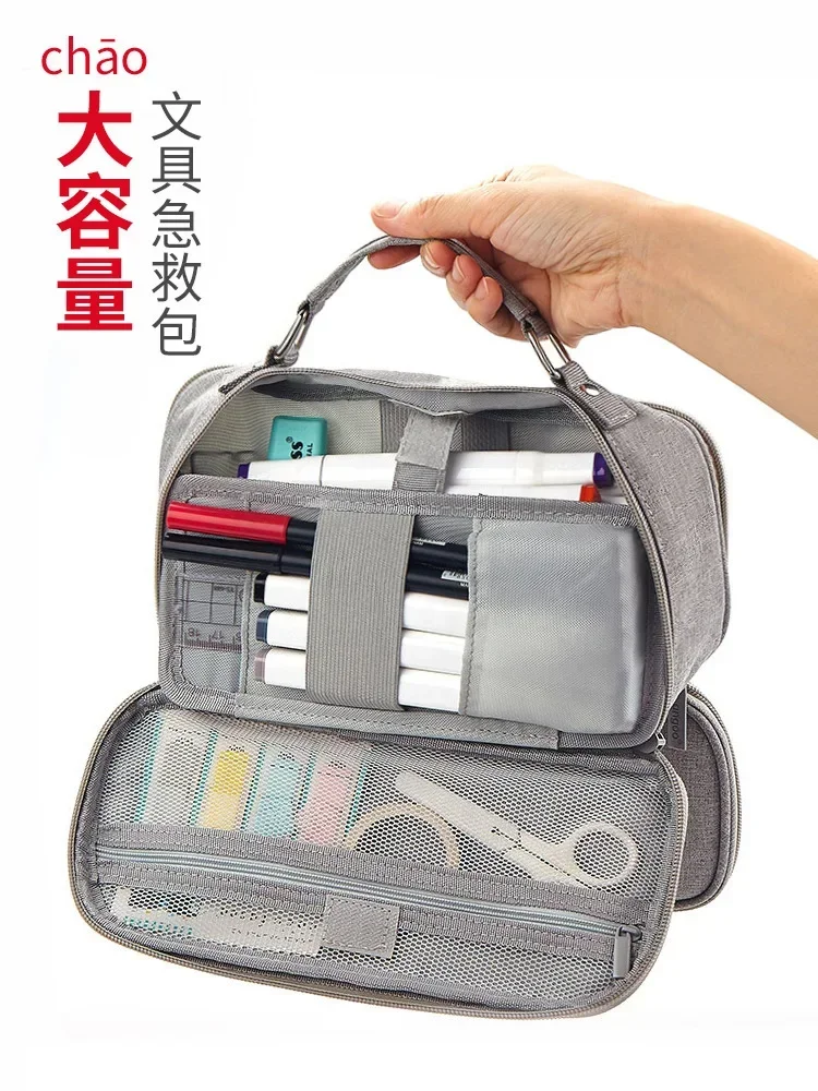 Imagem -03 - Angoo-multi Storage Large Handle Pouch para Papelaria Pen Bolsa Pencil Case Cosmetic Brush Organizer Escola e Viagem Camadas A6441