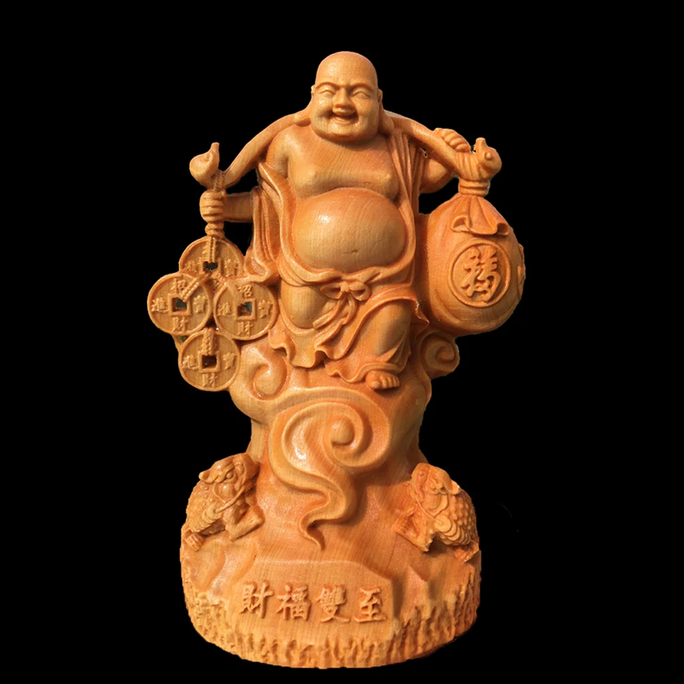 12CM Thuja Wood Sculpture Real Statue Collection Feng Shui Buddha Home Décor Figure Rich