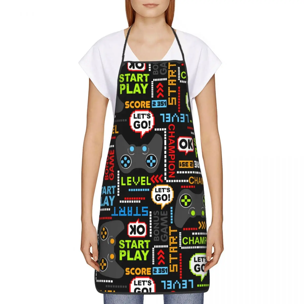 Custom Bib Game Controller Apron for Men Women Unisex Adult Chef Kitchen Cooking Gamer Gift Tablier Cuisine Painting