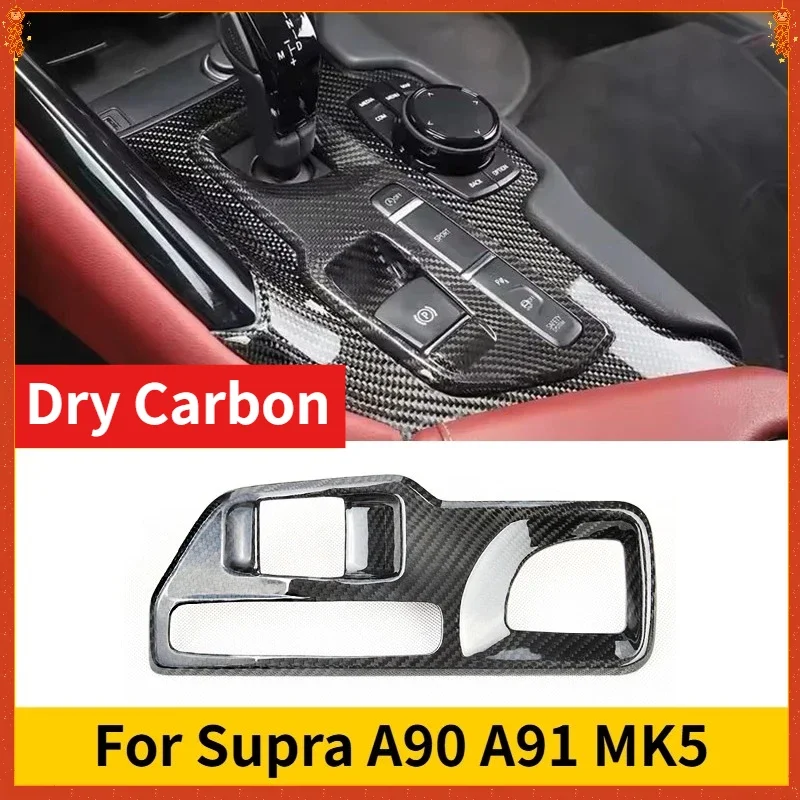

For Toyota GR Supra A90 A91 MK5 Real Dry Carbon Fiber 19-24 Gear Shift Panel Trim Cover Anti-Scratch Protector Frame Accessories