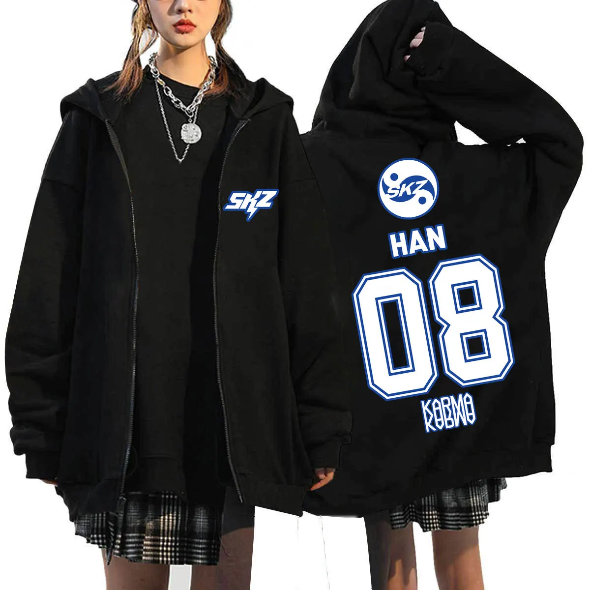 

Men Women KPOP KARMA Graphic Print Zipper Hoodie Fashion Casual Oversized Jacket Fleece Long Sleeve Sweatshirts