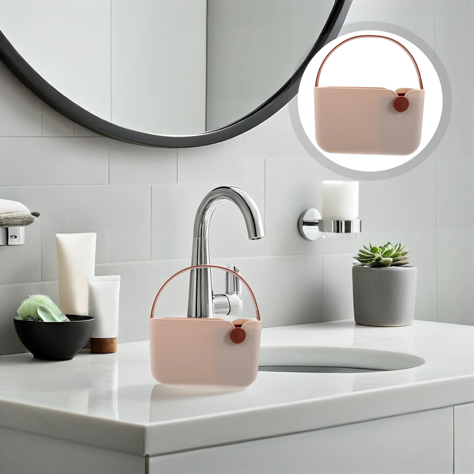 

Bathroom Storage Basket Plastic Compact Shower Organizer With Handle Portable Travel Makeup Kitchen Essentials Smooth Easy