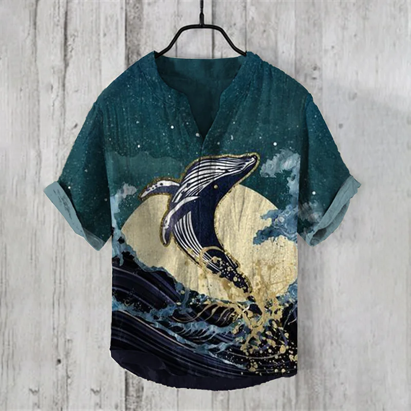 

Vintage Shirts For Mens Henley Shirts Summer Short-Sleeved Tops Oversized Pullovers 3D Print Streetwear Men's T-Shirts S-5XL Tee