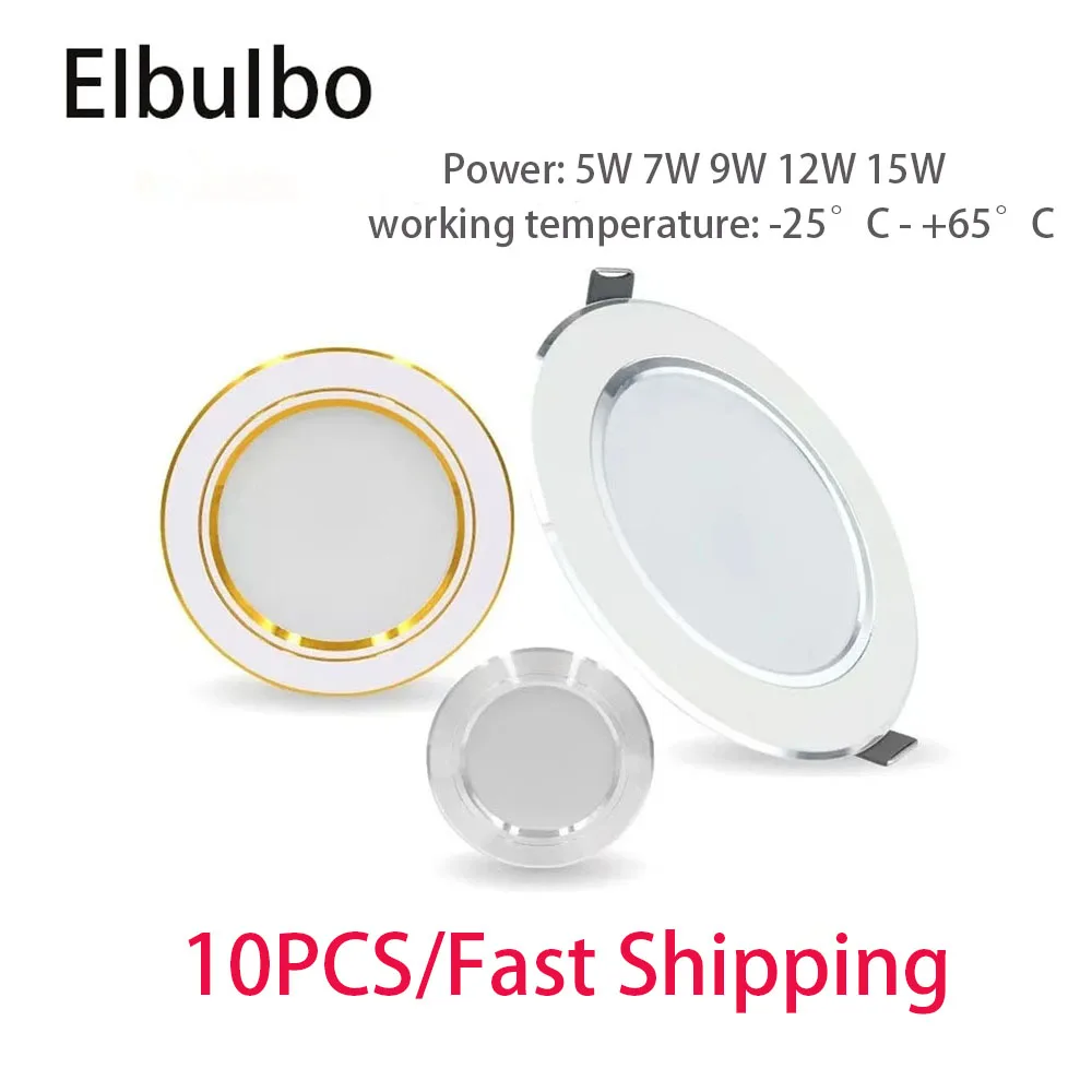 

EIbuIbu 10Pcs High Brightness Circular Ceiling Light 220V 5W 9W 12W 15W 18W Commercial Indoor Bedroom Embedded Ceiling Light