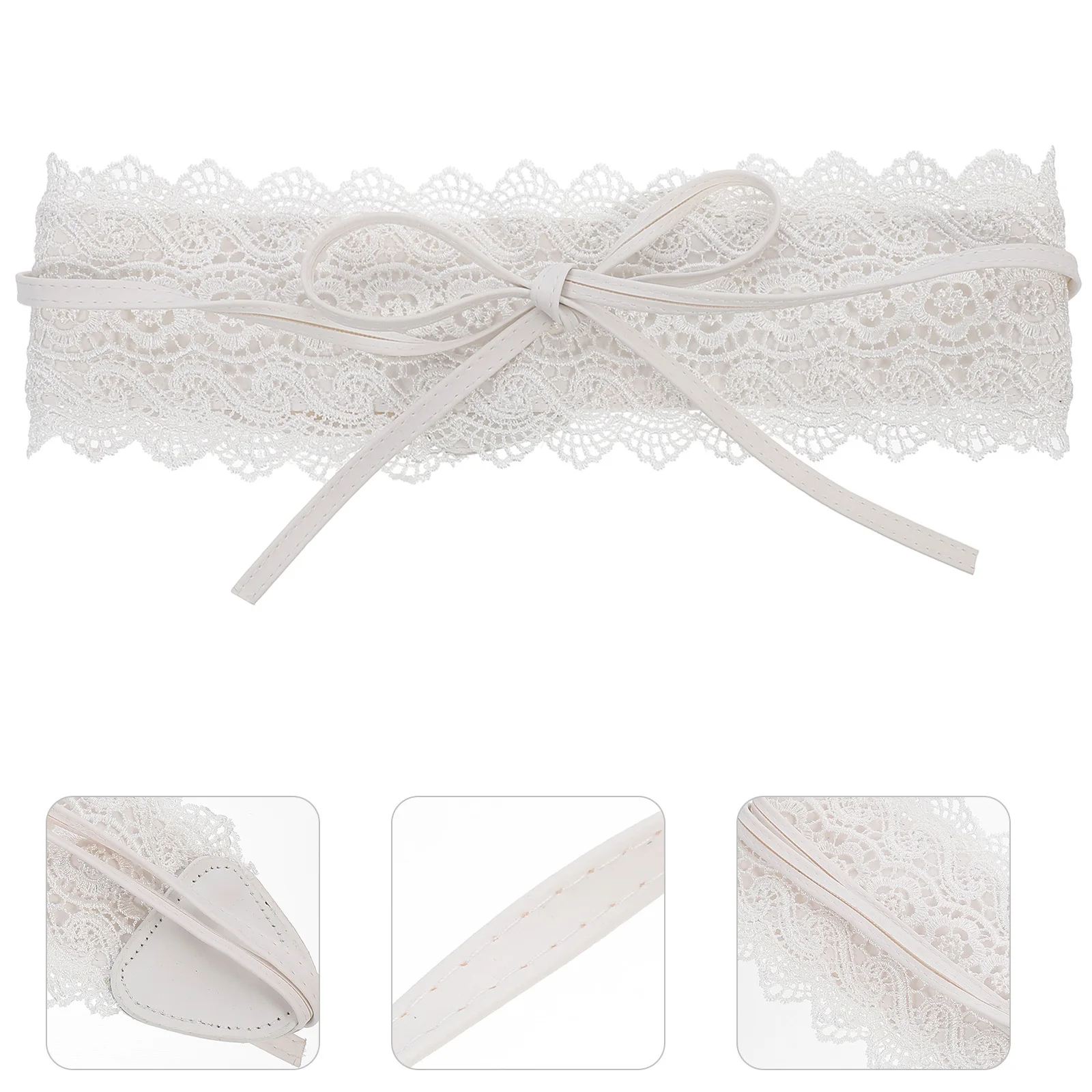 レディースホワイトレースウエストベルトワイドバンド調節可能な蝶結びタイドレス用スリムデコレーションコルセットベルトレースワイドバンド