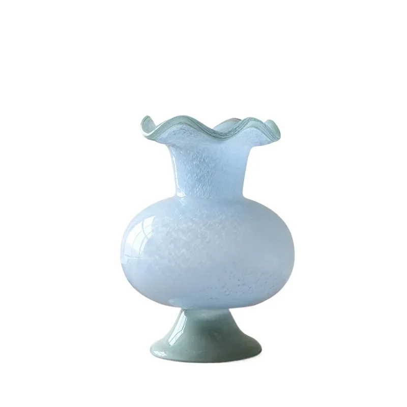 Medieval blue tall glass vase ornament light luxury high sense living room hydroponic flower arrangement decoration
