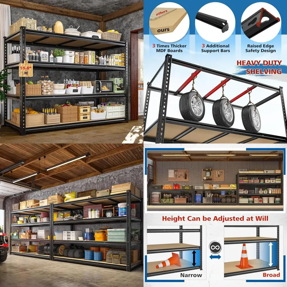 Heavy Duty Adjustable 4-Tier Metal Storage Shelves for Garage, 2200LBS Capacity, 59.8W x 59.8H Pantry Shelving System