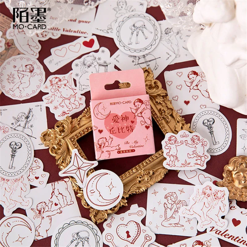 

46Pcs/box Lovely Cupid Love god Diary Paper Label Sealing Stickers Crafts And Scrapbooking Decorative Stationery