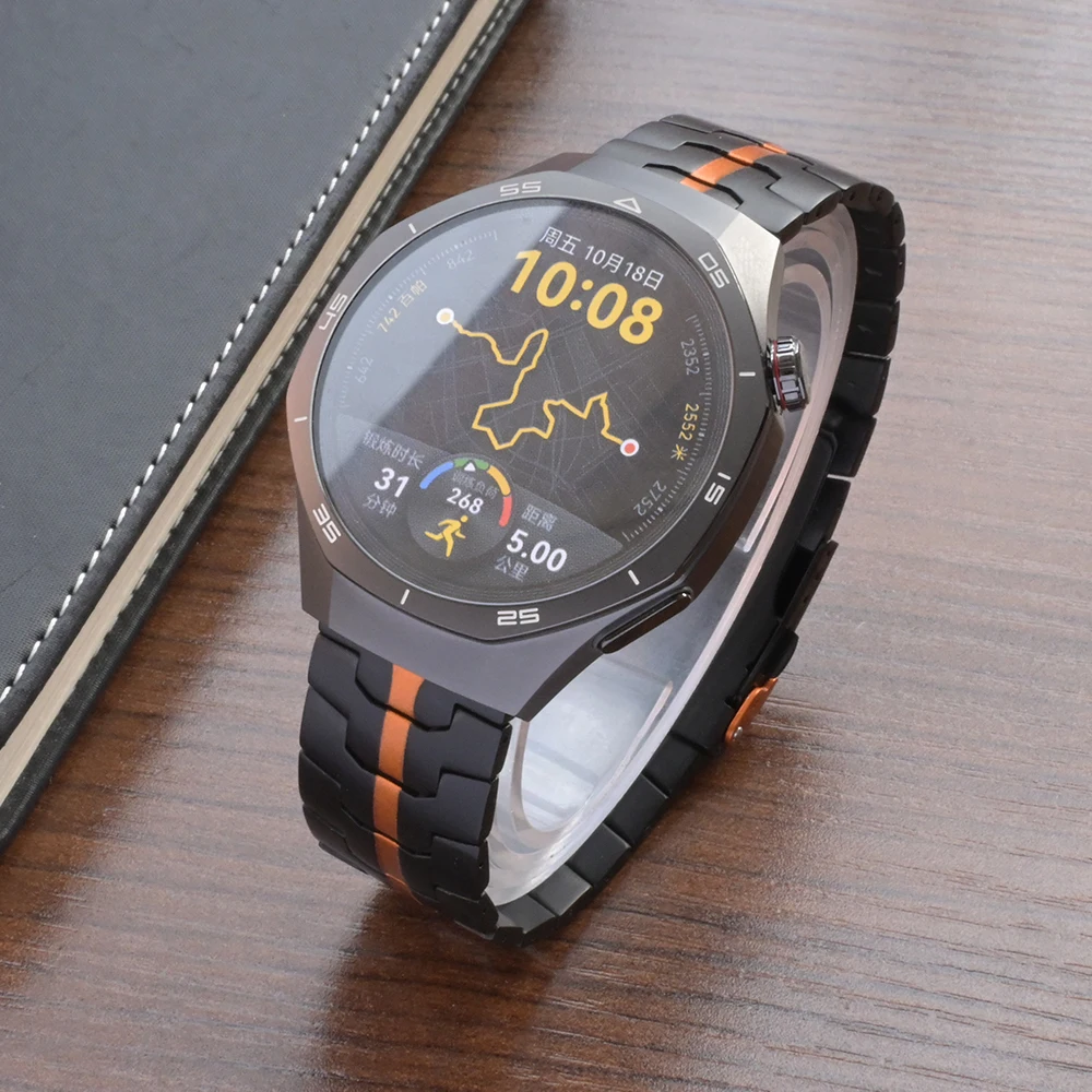20mm Black Orange Strap for Amazfit Active 2 Garmin Active 6 Men Titanium 22mm Band for Huawei Watch GT 5 Pro Oneplus Watch 2 2R