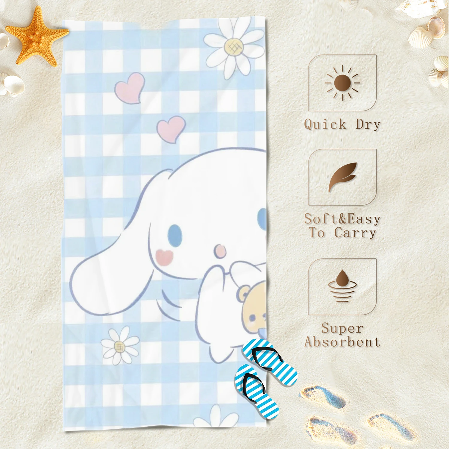 Cinnamoroll Beach Towels Cartoon Cinnamon Dog Quick Dry Microfiber Fashionable Exquisite Girl Cute Children Soft Skin-Friendly