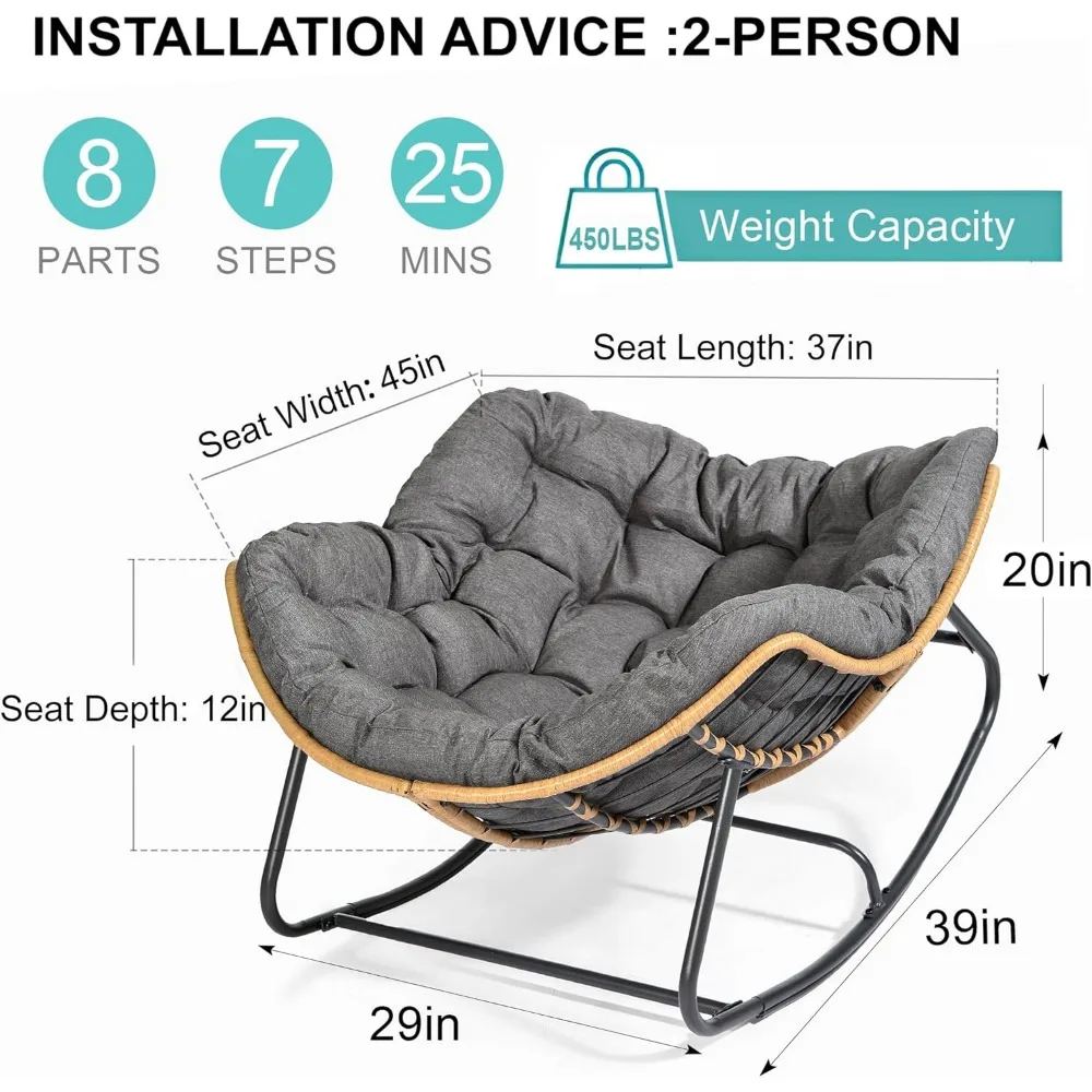 Outdoor Rocking Chair, Patio Egg Rocking Chair, Rattan Wicker Lounge Chair, Modern Royal Chair for Bedroom, Living Room, Porch