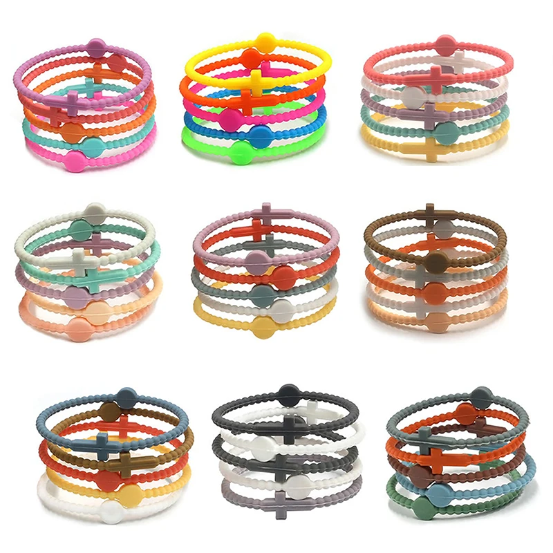 5pcs Simple Cross Bracelet Silicone Thin Bracelets Children's Colorful Bracelets