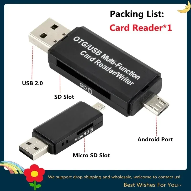 สวัสดี2 in 1เครื่องอ่านการ์ด OTG Micro SD USB 2.0เครื่องอ่านการ์ด2.0สำหรับ USB ADAPTER Micro SD แฟลชไดร์ฟสมาร์ทการ์ดความจำเครื่องอ่านการ์ด