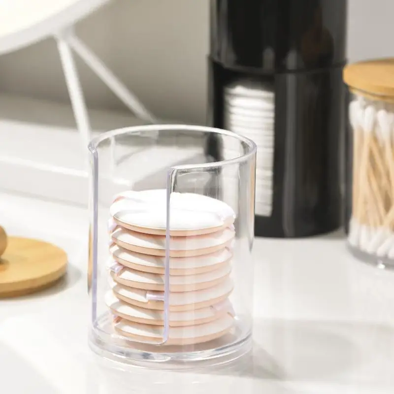 Wattestäbchen-Organizer mit Bambusdeckeln, durchsichtiges Apothekerglas aus Kunststoff für die Aufbewahrung von Kosmetikartikeln auf dem Schminktisch – Detail 8