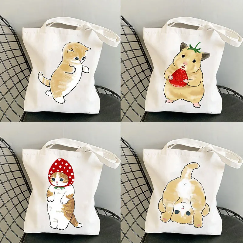 

Cartoon Cat Cute Print Fashion Print Shopping Bag Handbag Foldable Reusable Harajuku Style Bag Student Tote Bag Canvas Bag