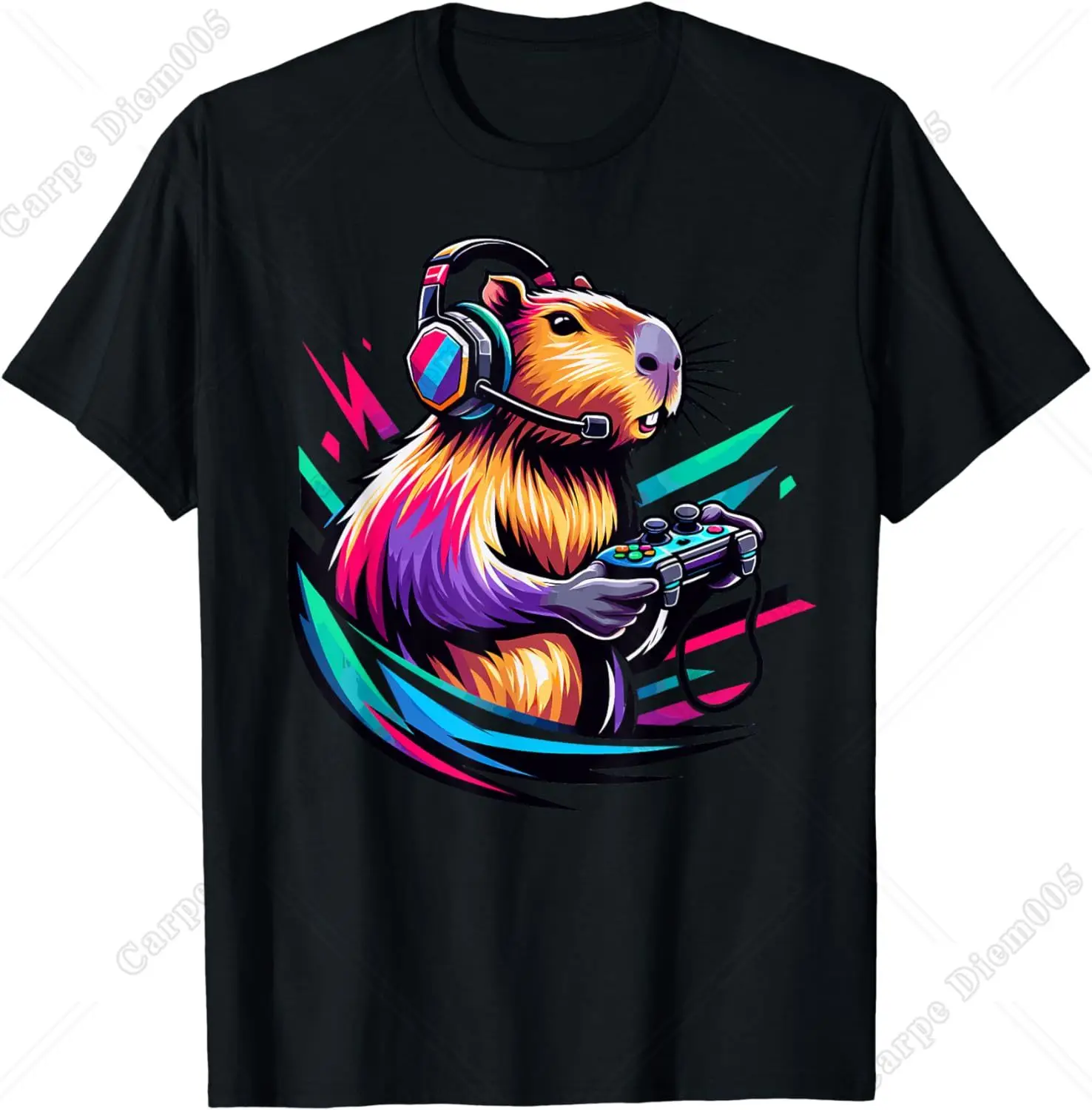 Controller Gamer Capybara Shirt Funny Capybara Rodent Video Games Lover T-Shirt for Men Boys Teens Cotton Men T Shirt