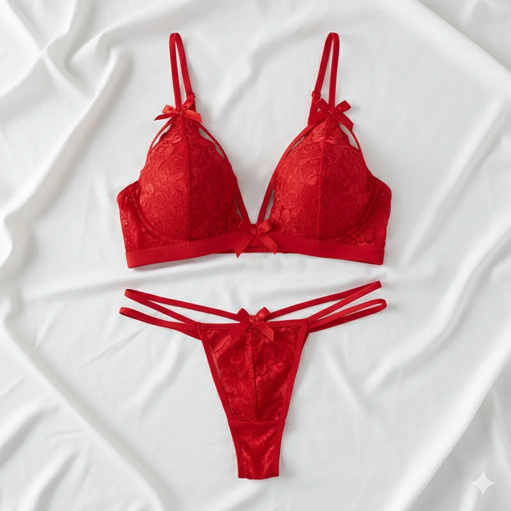 

Women's Lingerie Set Sexy Lace Underwear See Through Bikini Erotic Bra for Ladies Low-waisted Thong Solid Color Erotic Lingerie