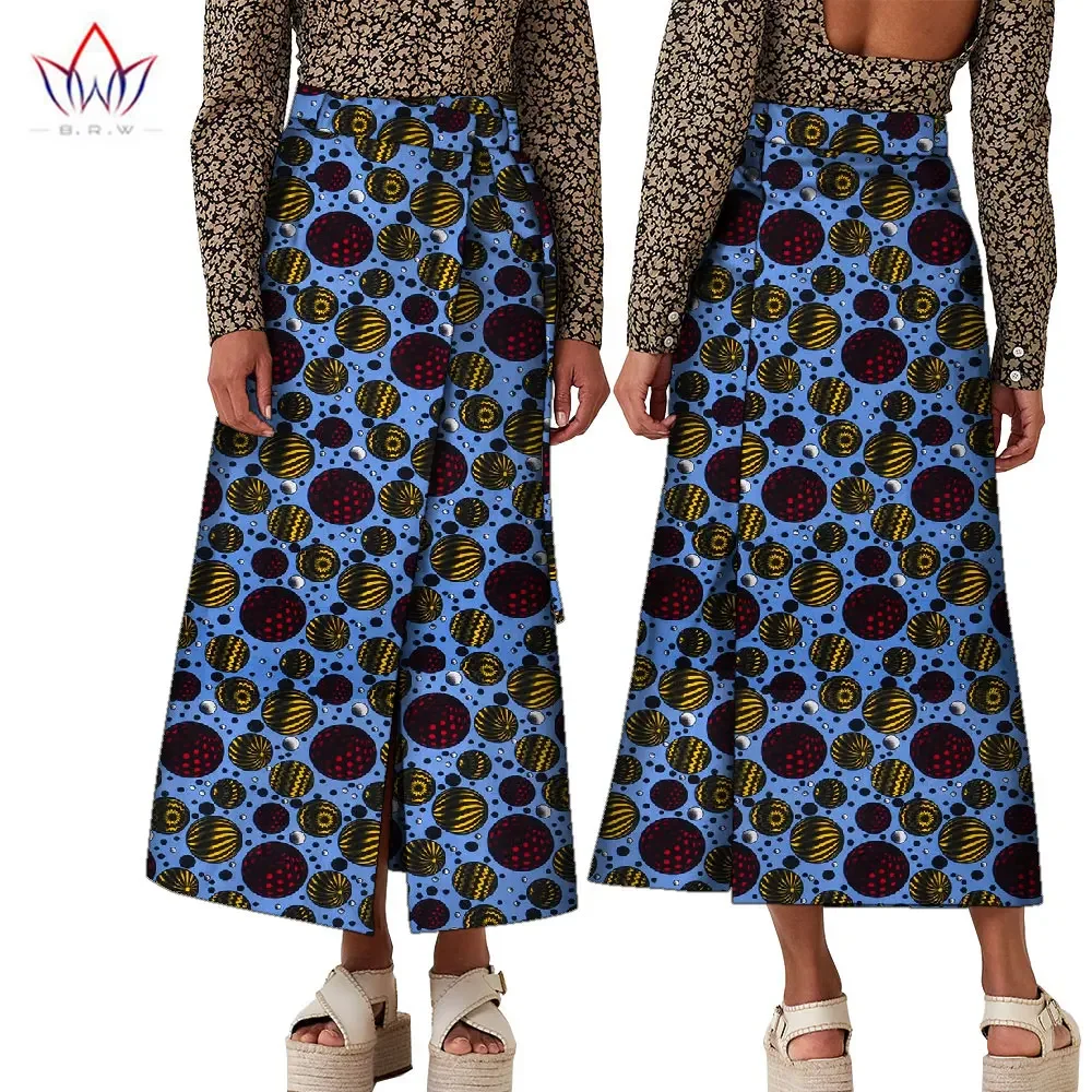 African Print Skirts for Women High Waist Long Skirts Casual Bazin Riche Plus Size Africa Clothing for Girls WY2188