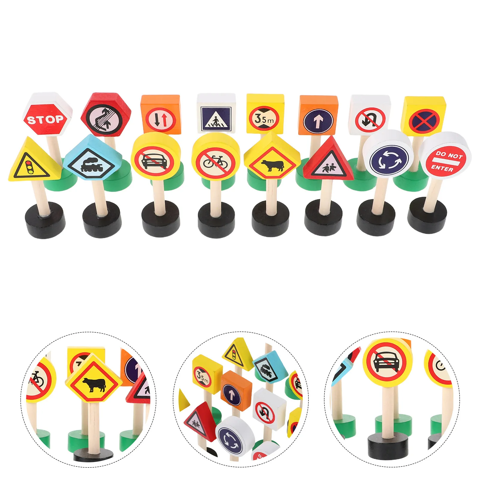 

16Pcs Wooden Traffic Sign Playset for Kids Preschool Educational Learning Early Road Safety Awareness Mini Street Signals Set
