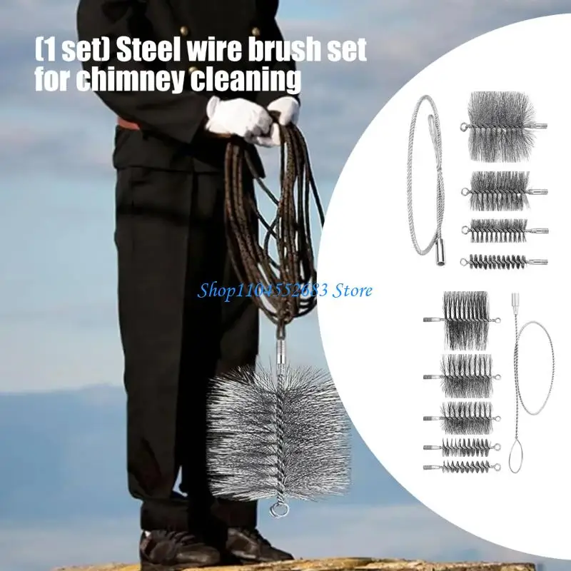 Y6GD Fireplaces Brush Set Strong Bristles Fireplaces Cleaning Tools for Pipe Cleaning