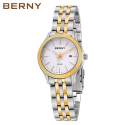 BERNY-Montre Mécanique existent pour Femme, Montres-Bracelets Étanches à 3 Bars, Cadran Simple, Saphir, Calendrier, NH05