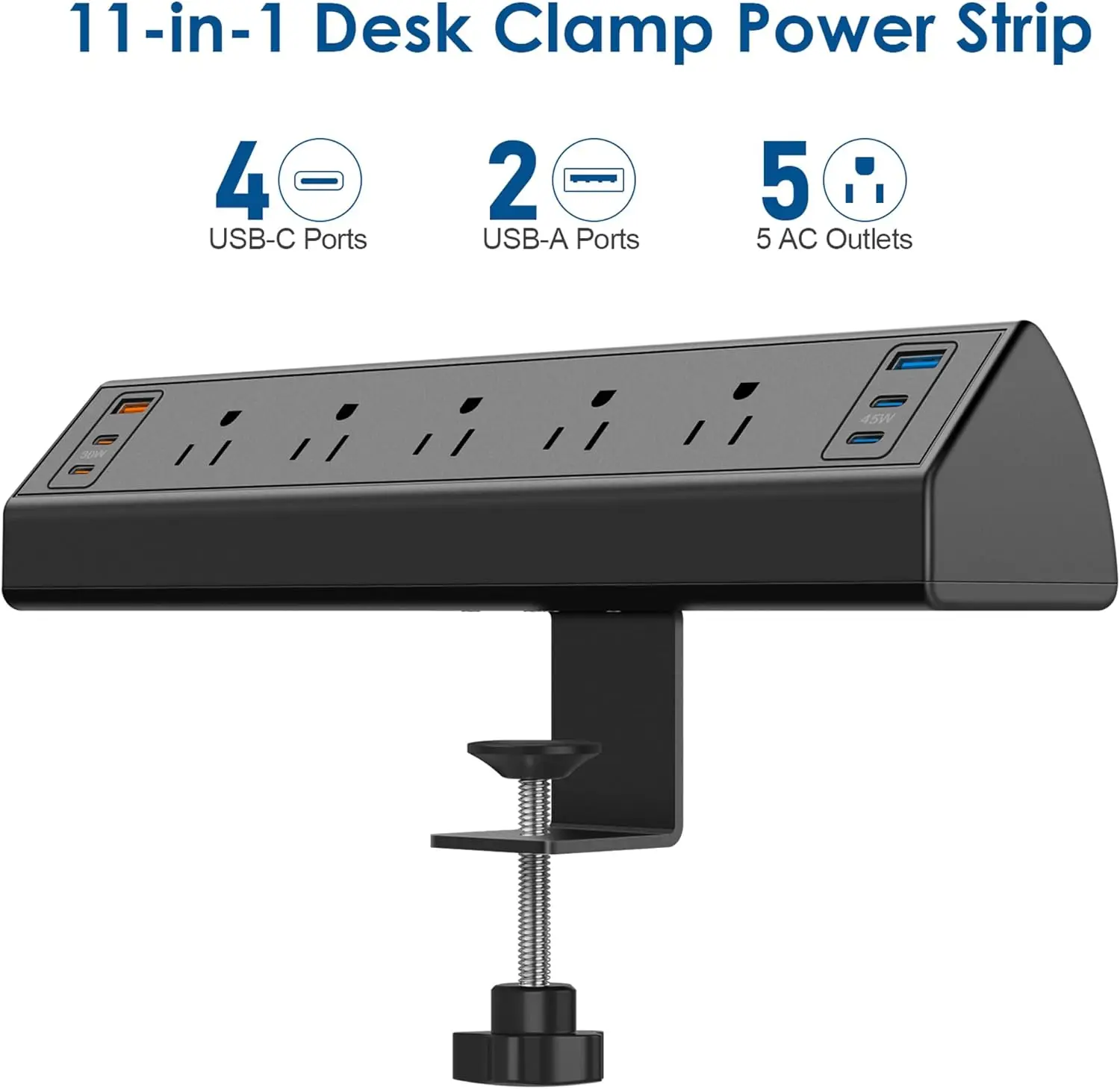 Desk Clamp Power Strip USB C 75W Total Fast Charging Station,45W USB-C and 30W USB-C Ports Desk Edge Mount Power Strip 6-USB