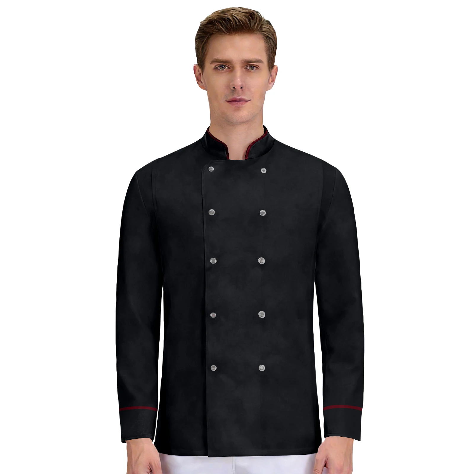 Long Sleeves Solid Color Chef Top Oil-Proof Unisex Chef Uniform Occupation Clothing Button Kitchen Workwear