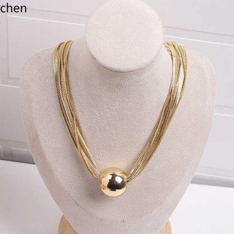 ZZ exaggerated multi-layer snake bone chain personalized ball pendant necklace fashion collarbone neck chain Internet celebrity