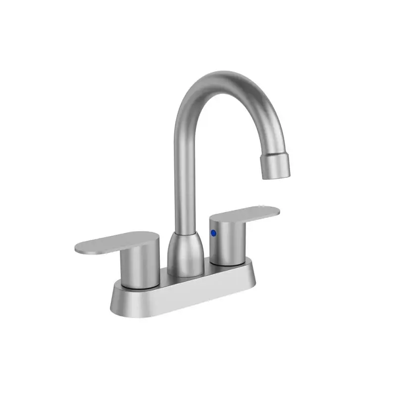

Brushed Nickel 2-Handle High Arc Swivel Bathroom Sink Faucet, 360° Rotatable Centerset Vanity Faucet for 4-Inch RV Lavatory (3