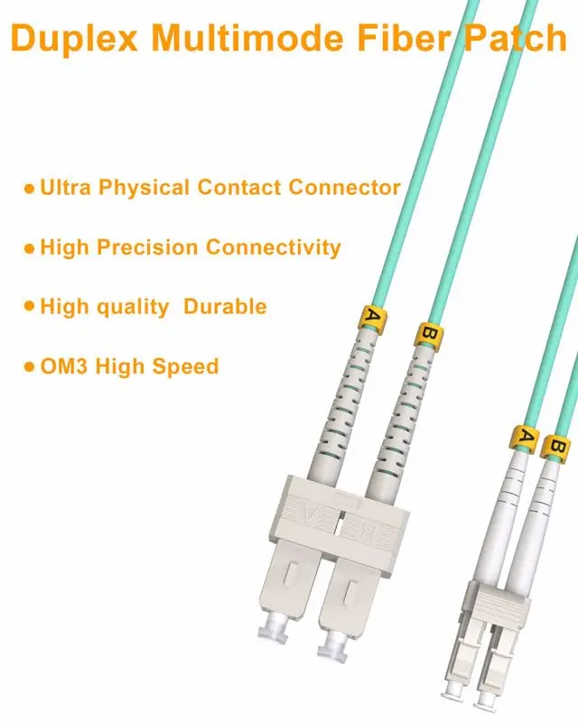 OM3 LC to SC cable fibra optica, OM3 Cables SFP Optical Patch Cord 10GB LSZH 50/125µm for SFP+ transceivers -10m(32.81ft)