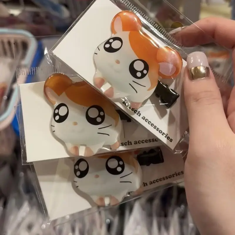 2Pcs Cartoon Anime Image Hamtaro Bijou Hairpin Creativity Hamster Pattern Acrylic Hair Accessory Hair Edge Clip Friend's Gift