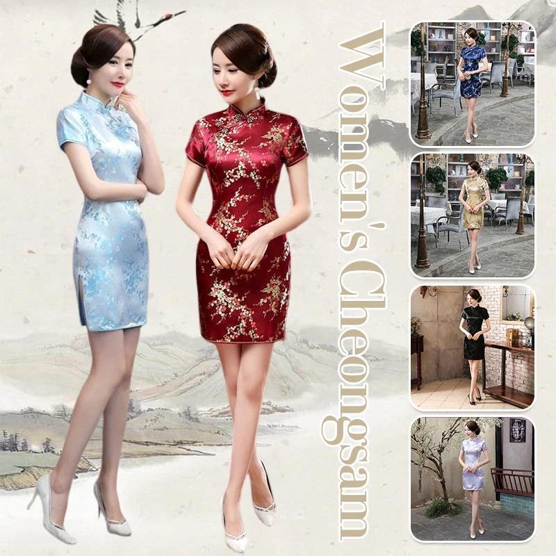 Chinese Traditionele Retro Qipao Vrouwen Zomer Satijn Zijde Mode Elegante Qipao Jurk Lady Een Stuk Cheongsam Rok