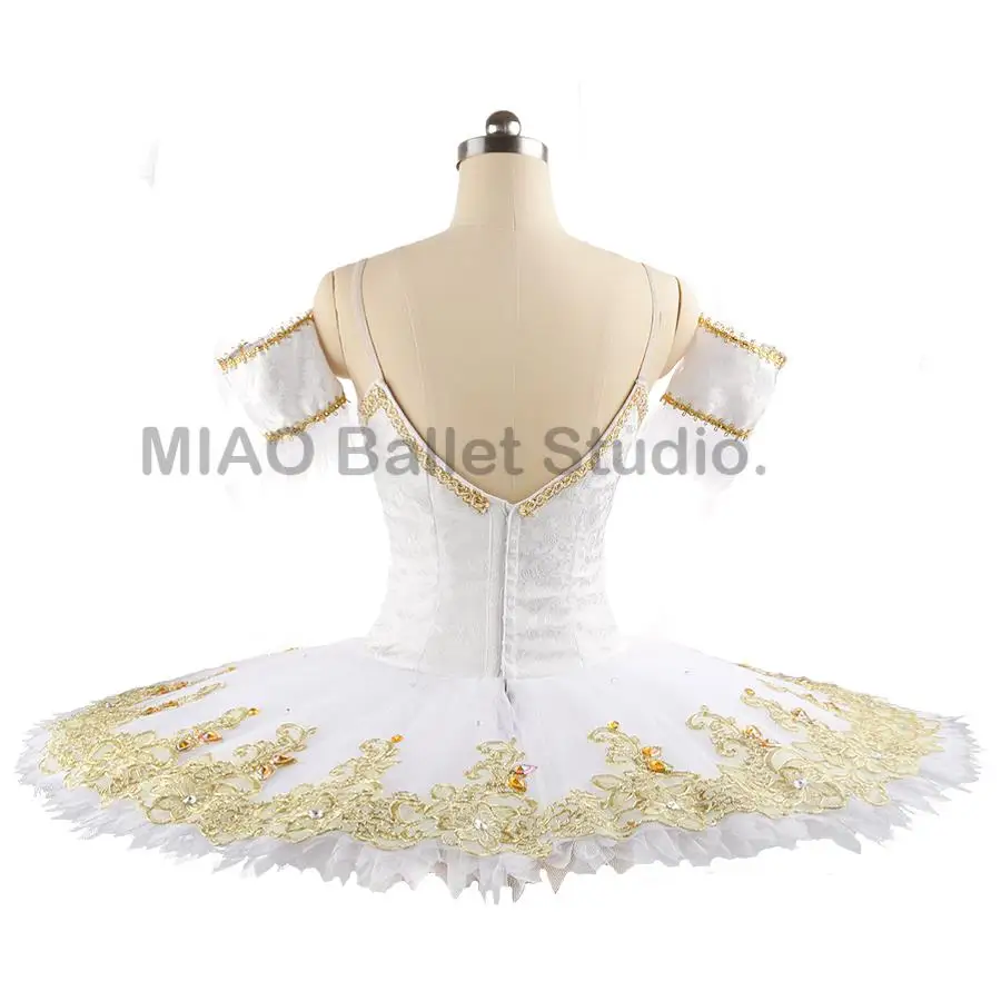 Robe à crêpes, la fée de la tendresse, la belle au bois dormant, Costume Tutu, tissu jacquard, blanc et or, sans élasticité, 0066