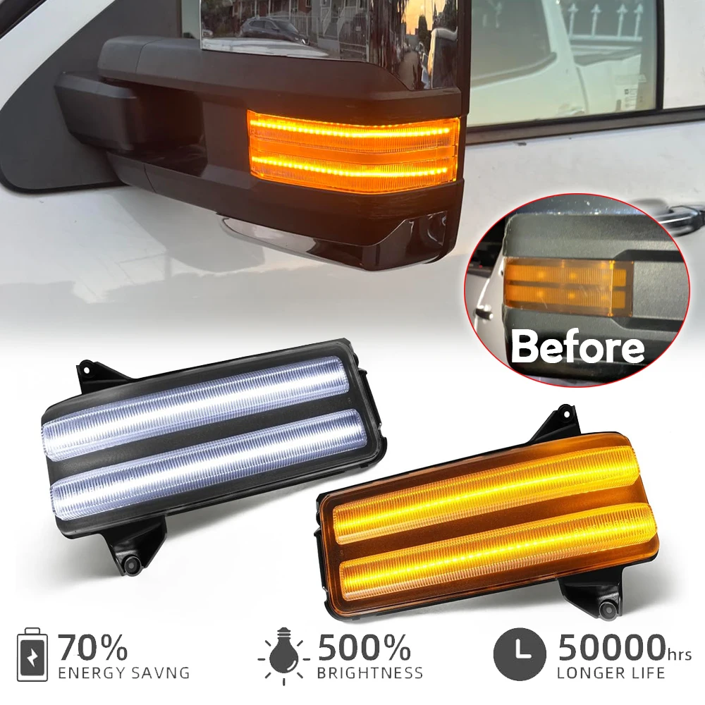 

2Pcs Dynamic Amber Side Mirror Towing LED Repeat Turn Signal Light for GMC Sierra Chevrolet Silverado 2500 3500 Car Styling