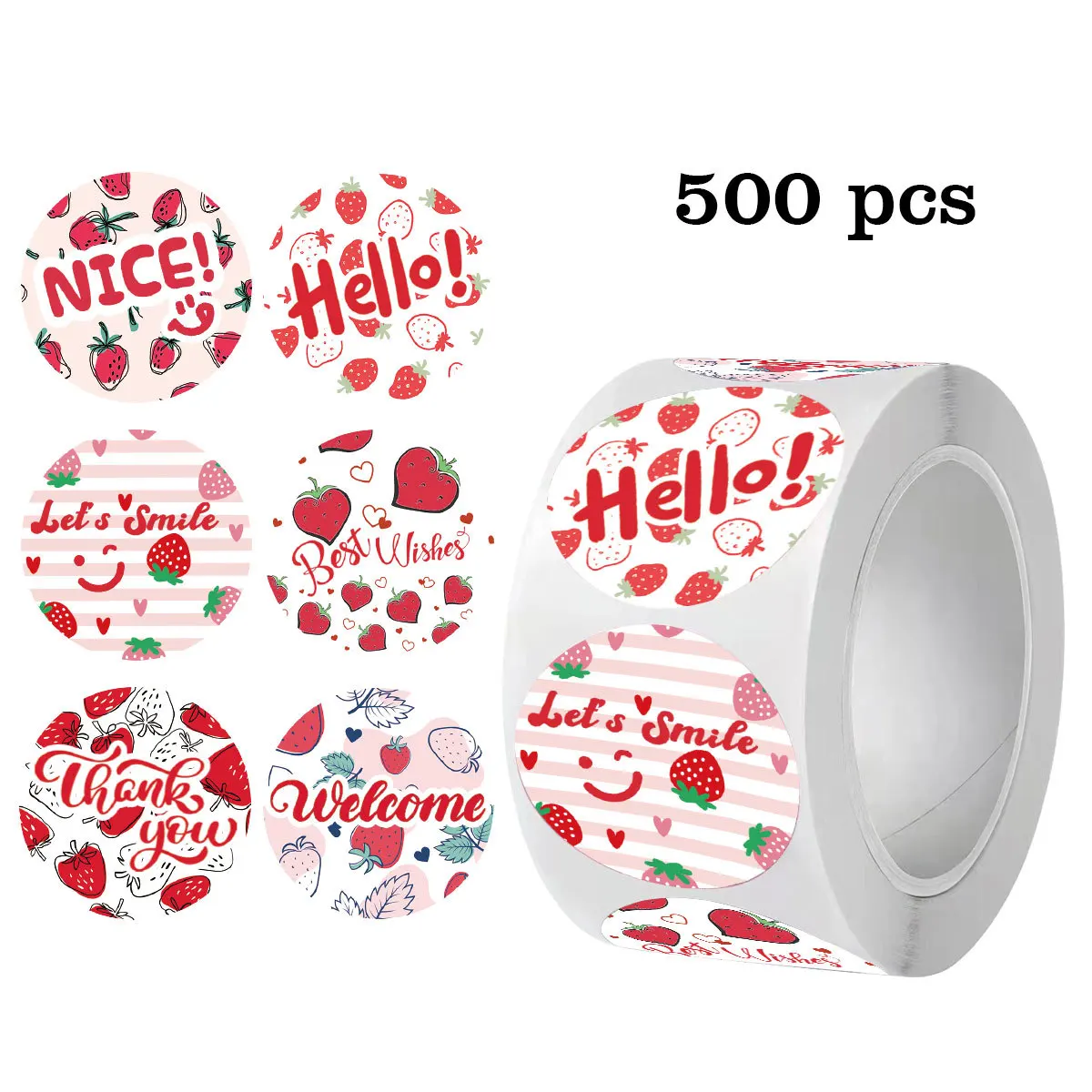 500Pcs Strawberry Stickers Roll, Cute Fruit Decals for Gift Seals Scrapbook Party Favors