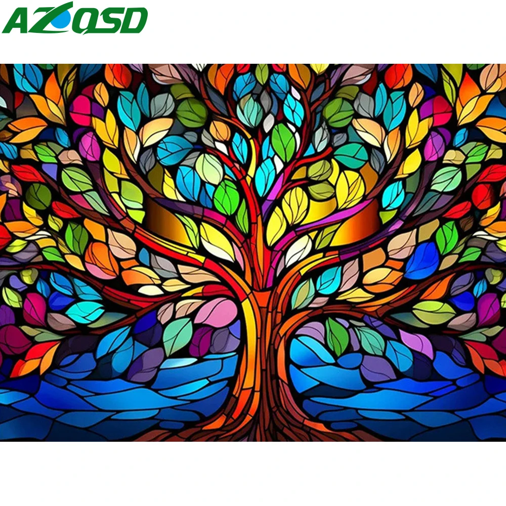 AZQSD Full Kits Diamond Painting Tree Landscape Mosaic Needlework Embroidery Scenery Home Decor Picture Of Rhinestones Diy