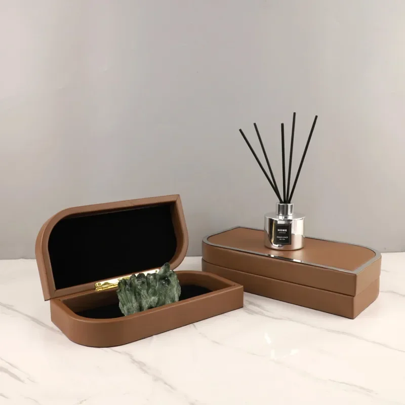 High Quality Geometric Metal Leather Storage Box, Room Desktop Decoration Ornaments, Dressing Table Jewelry Storage Box, Gifts