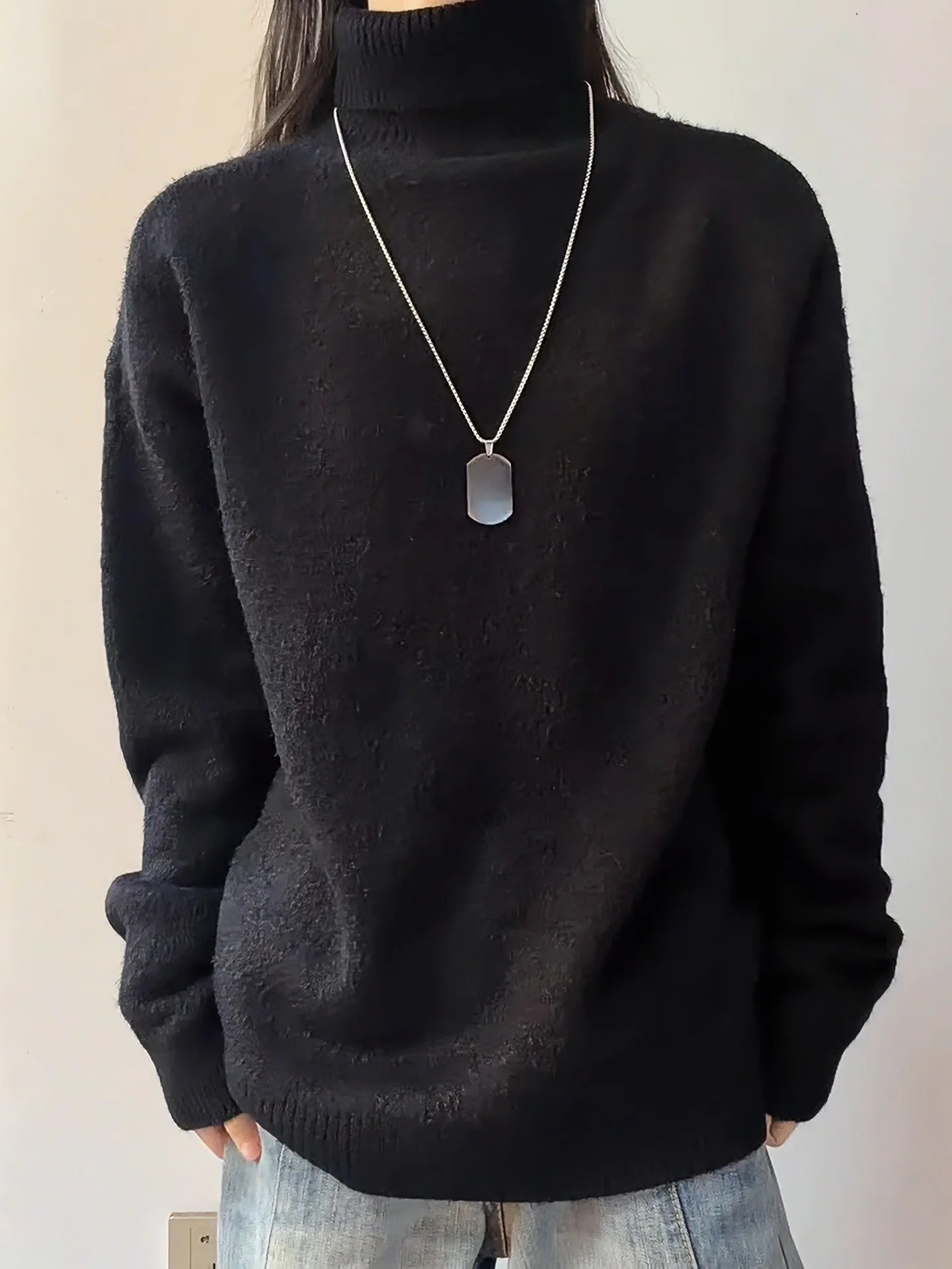 

Мужская трикотажная кофта Cleanfit с высоким воротом и флисовой подкладкой, черная, зимняя, базовый слой, комфортная, свободного кроя, с длинным рукавом