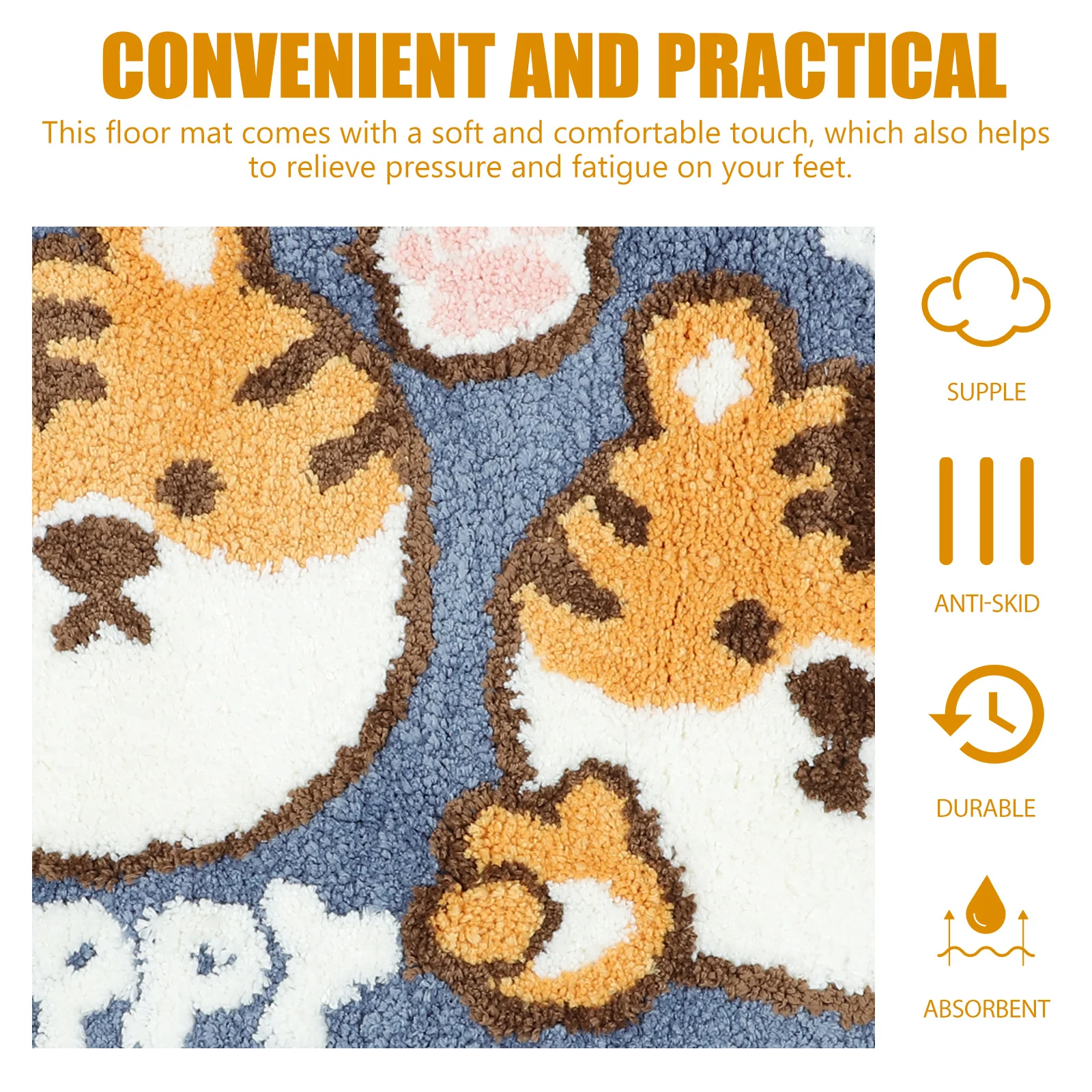 

Premium Quality Anti-Slip Floor 2M Cartoon Tiger Design Waterproof Decorative Mat For Bathrooms Kitchens Home Use Adorable